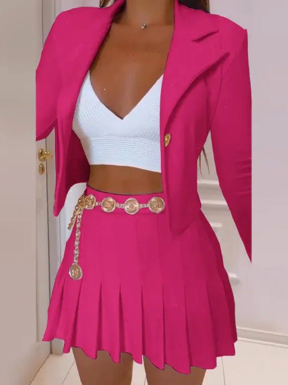 Women's Sets Slim Fit Long Sleeve Blazers & Pleated Skirt Two Piece Set