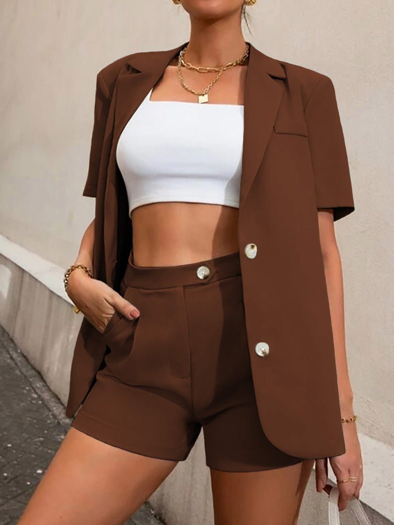 Women's Sets Solid Blazer & High Waist Shorts Two-Piece Set