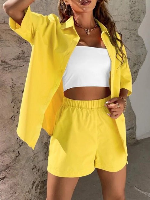 Women's Sets Solid Dropped Shoulder Shirt & Shorts Two-Piece Set