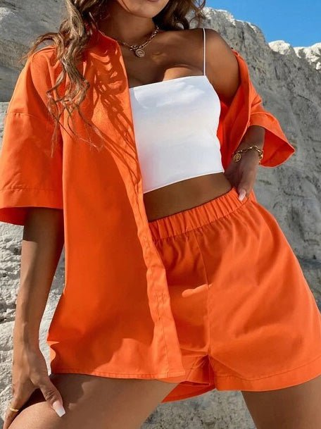 Women's Sets Solid Dropped Shoulder Shirt & Shorts Two-Piece Set