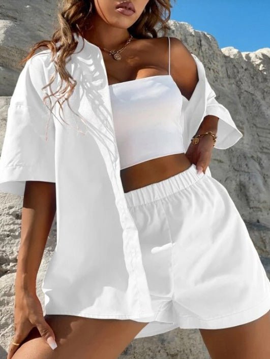 Women's Sets Solid Dropped Shoulder Shirt & Shorts Two-Piece Set