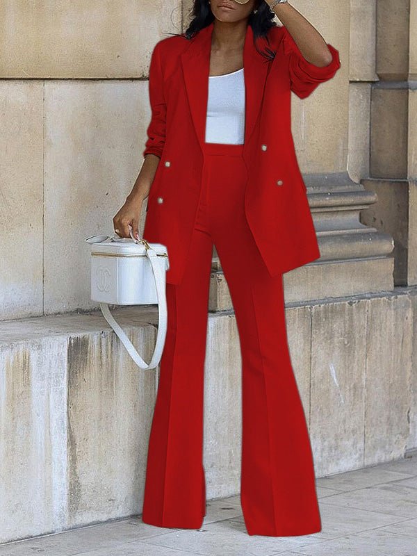 Women's Sets Solid Lapel Blazers & Wide Leg Pants Two-Piece Set