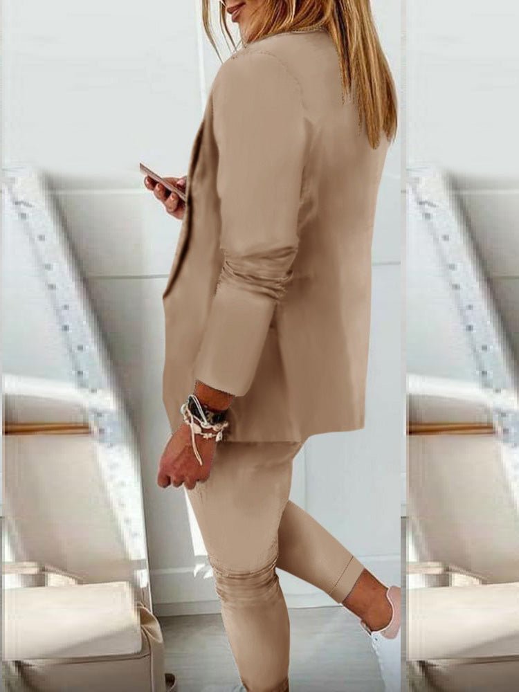 Women's Sets Solid Long Sleeve Blazer & Pants Two Piece Set