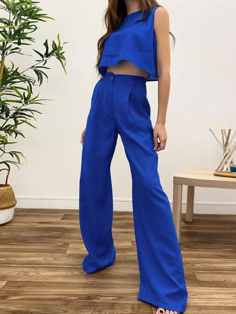 Women's Sets Solid Sleeveless Top & Straight Pants Two-Piece Set