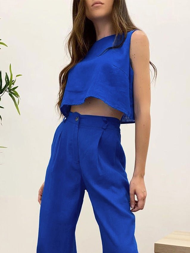 Women's Sets Solid Sleeveless Top & Straight Pants Two-Piece Set