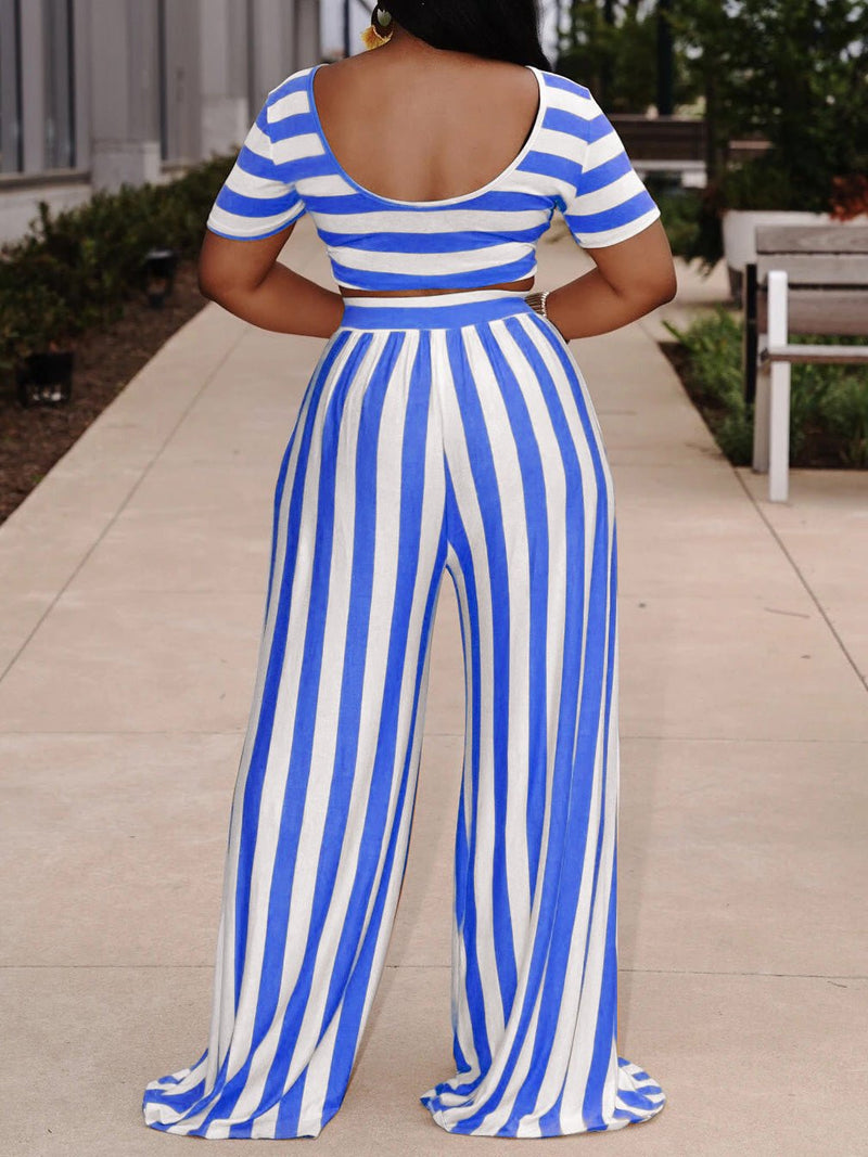 Women's Sets Striped Crop Top & Wide Leg Pants Two-Piece Set