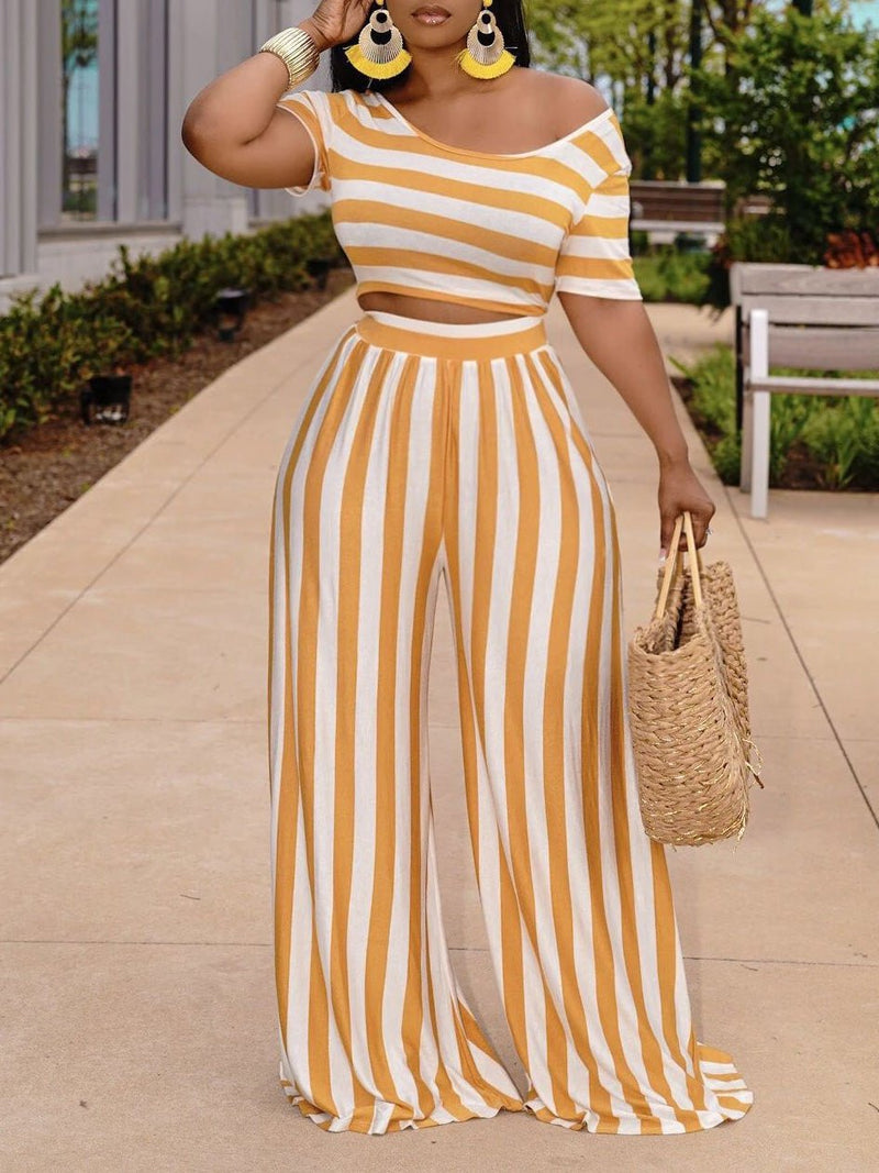 Women's Sets Striped Crop Top & Wide Leg Pants Two-Piece Set