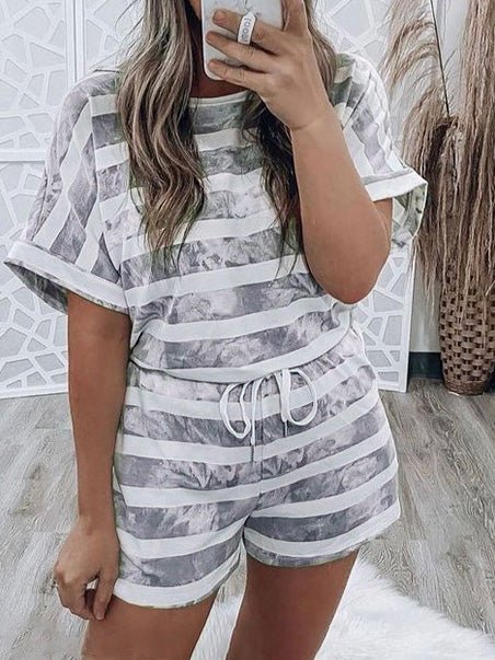 Women's Sets Striped Tie-Dye Short Sleeve Two-Piece Set