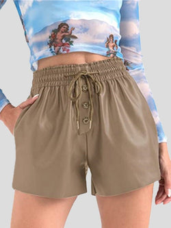 Women's Shorts Casual Drawstring PU Leather Short