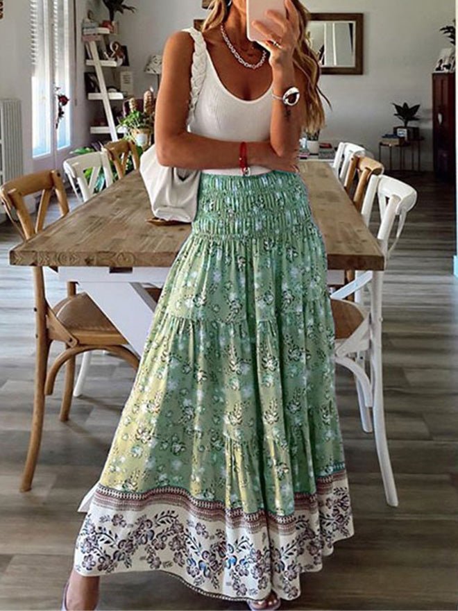 Women's Skirts Casual High Waist Printed Long Skirt