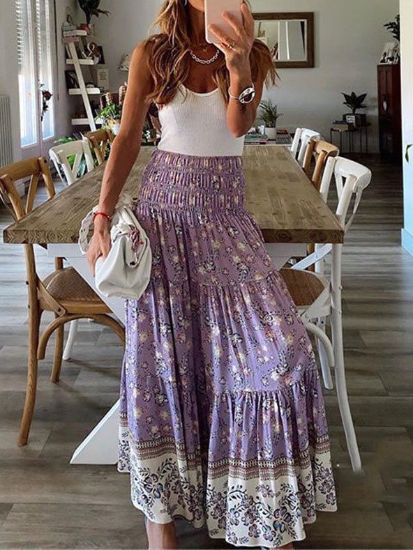 Women's Skirts Casual High Waist Printed Long Skirt