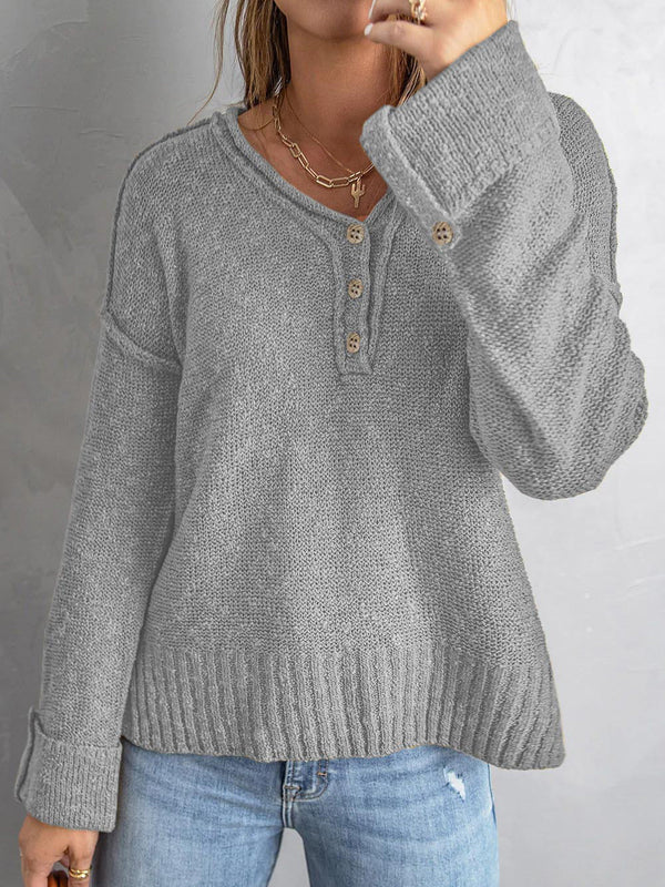 Women's Sweaters Loose Button Knit Long Sleeve Sweater