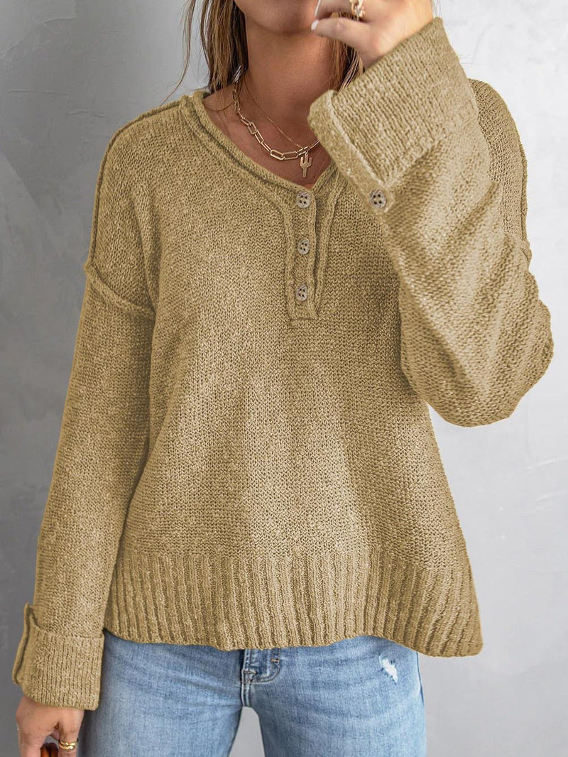 Women's Sweaters Loose Button Knit Long Sleeve Sweater