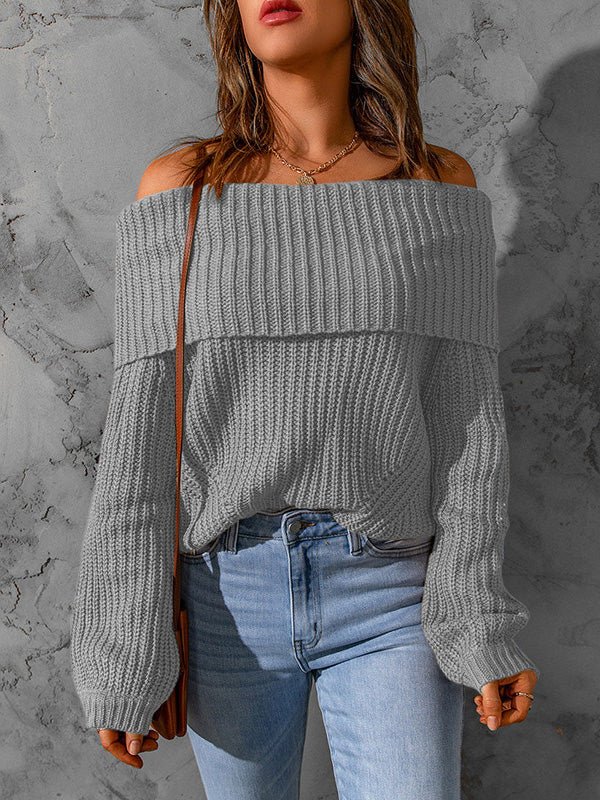 Women's Sweaters Solid One Shoulder Long Sleeve Sweater