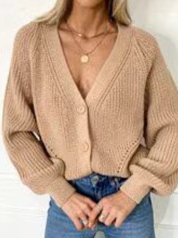 Women's Sweaters Solid V-Neck Button Sweater