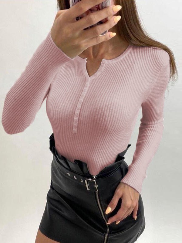 Women's Sweaters V-Neck Button Long Sleeve Knit Sweater