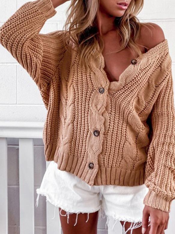 Women's Sweaters V-Neck Long Sleeve Cardigan Casual Solid Sweater