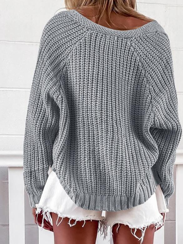 Women's Sweaters V-Neck Long Sleeve Cardigan Casual Solid Sweater