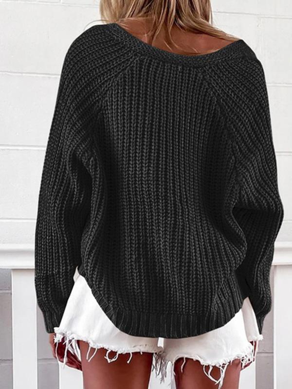 Women's Sweaters V-Neck Long Sleeve Cardigan Casual Solid Sweater