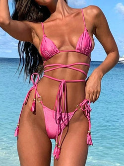 Women's Swimsuits Lace-Up Fringed Two-Piece Bikini