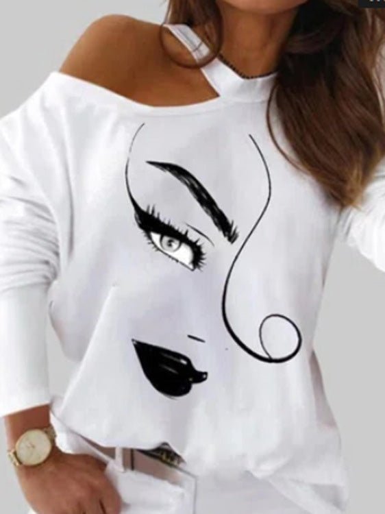 Women's T-Shirts Art Print Halter Off Shoulder Long Sleeve T-Shirt