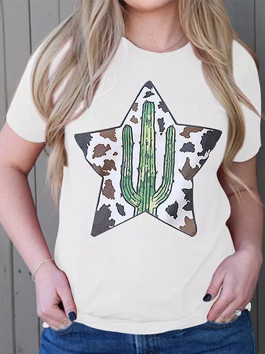 Women's T-Shirts Cactus Print Crew Neck Short Sleeve T-Shirt