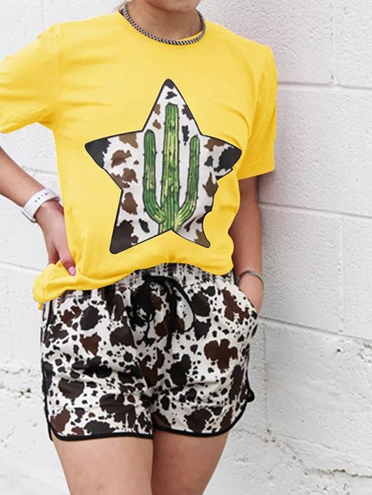 Women's T-Shirts Cactus Print Crew Neck Short Sleeve T-Shirt