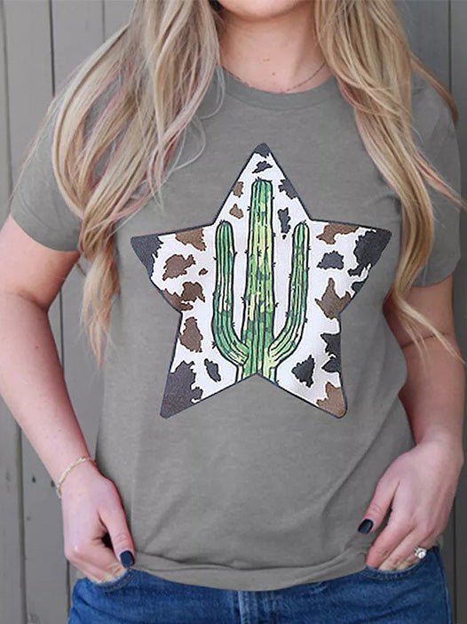 Women's T-Shirts Cactus Print Crew Neck Short Sleeve T-Shirt