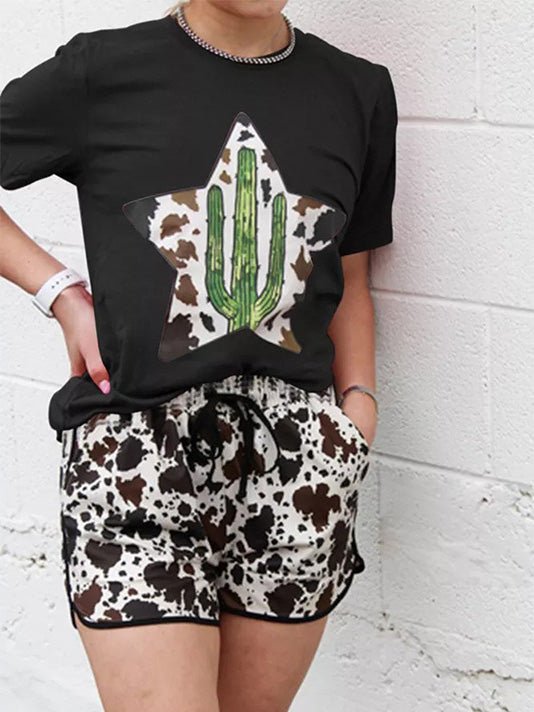 Women's T-Shirts Cactus Print Crew Neck Short Sleeve T-Shirt