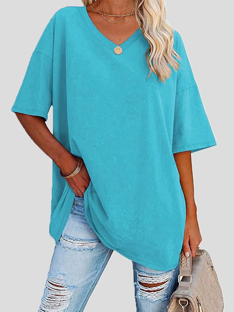 Women's T-Shirts Casual Solid V-Neck Short Sleeve T-Shirt