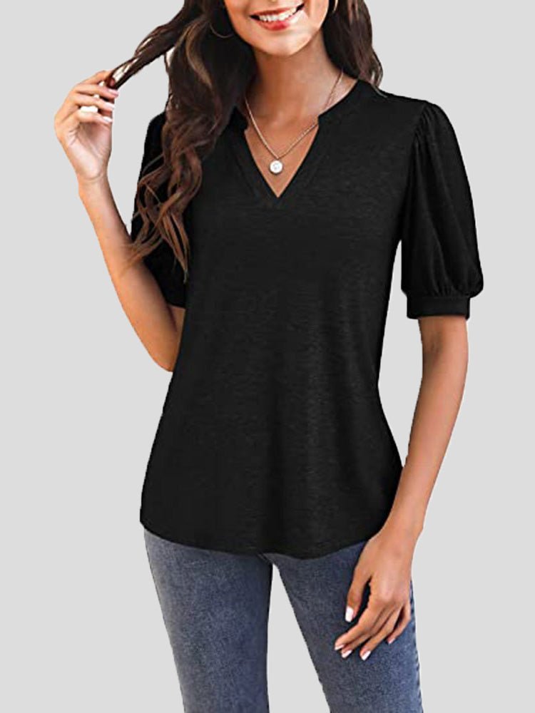 Women's T-Shirts Casual V Neck Puff Sleeve T-Shirt