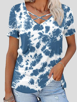 Women's T-Shirts Chest Cross Print V-Neck Short Sleeve T-Shirt