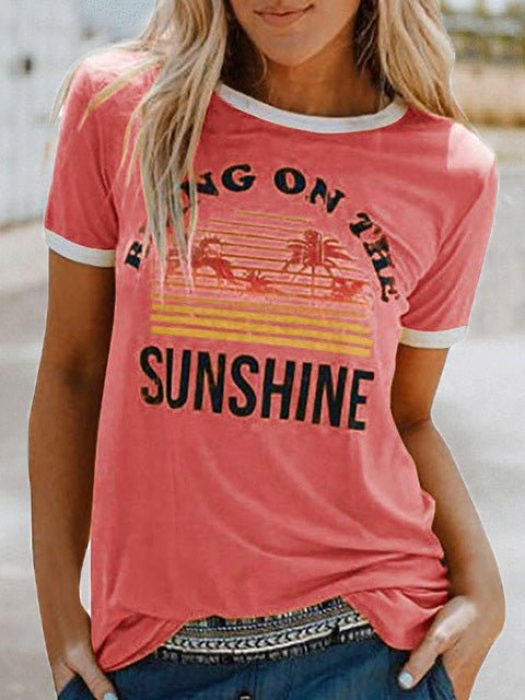 Women's T-Shirts Coconut Tree Print Crew Neck Short Sleeve T-Shirt