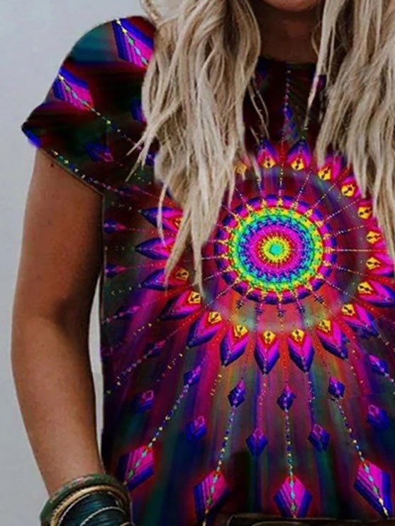 Women's T-Shirts Crew Neck Mandala Print Short Sleeve T-Shirt