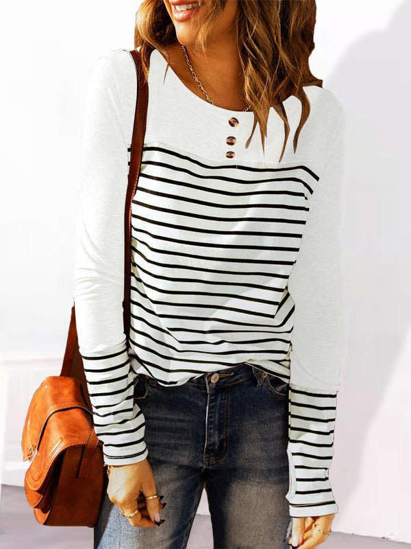 Women's T-Shirts Crew Neck Striped Print Long Sleeve T-Shirt