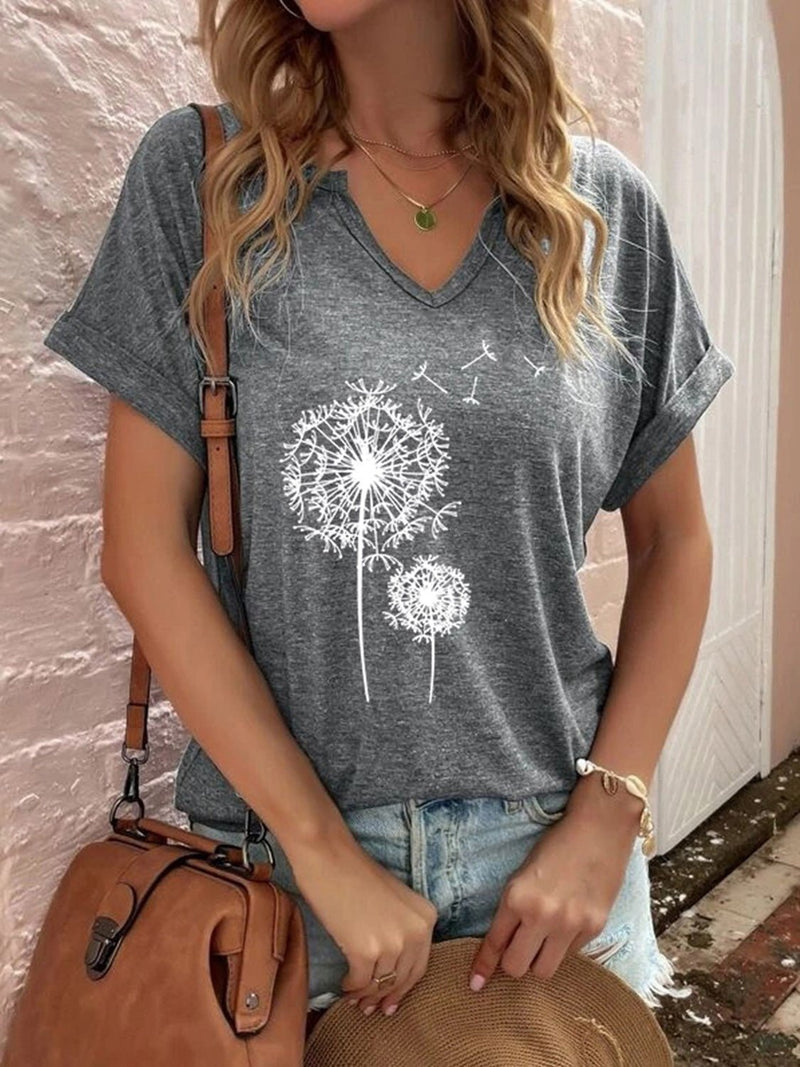 Women's T-Shirts Dandelion Print Short Sleeve T-Shirt