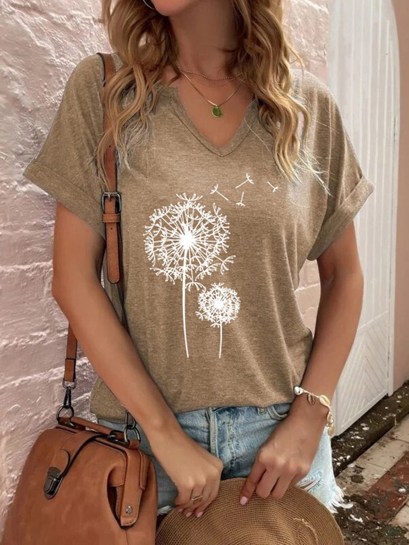 Women's T-Shirts Dandelion Print Short Sleeve T-Shirt