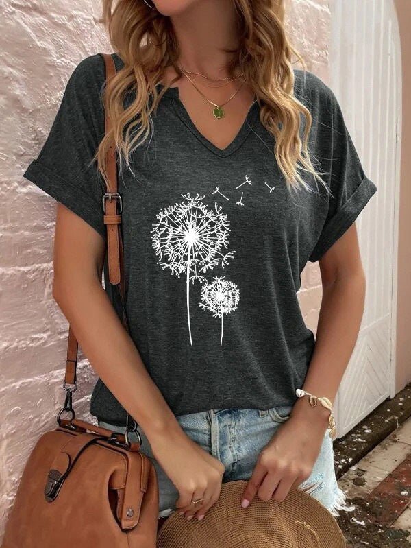 Women's T-Shirts Dandelion Print Short Sleeve T-Shirt