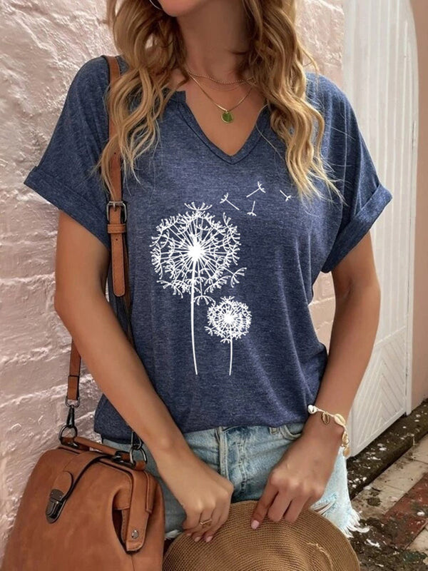 Women's T-Shirts Dandelion Print Short Sleeve T-Shirt