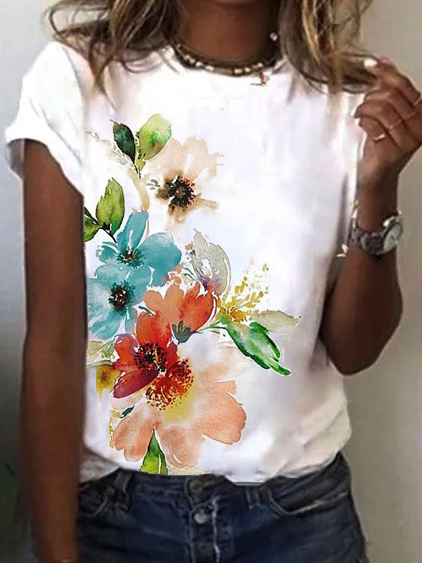 Women's T-Shirts Floral Print Crew Neck Short Sleeve T-Shirt