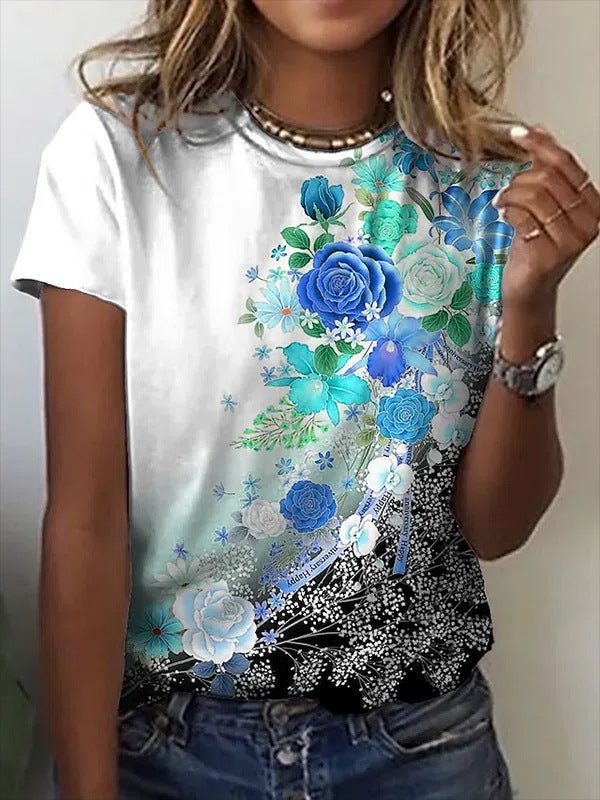 Women's T-Shirts Floral Print Crew Neck Short Sleeve T-Shirt