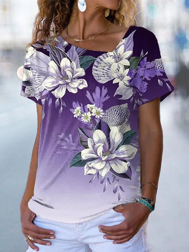 Women's T-Shirts Floral Print Short Sleeve T-Shirt