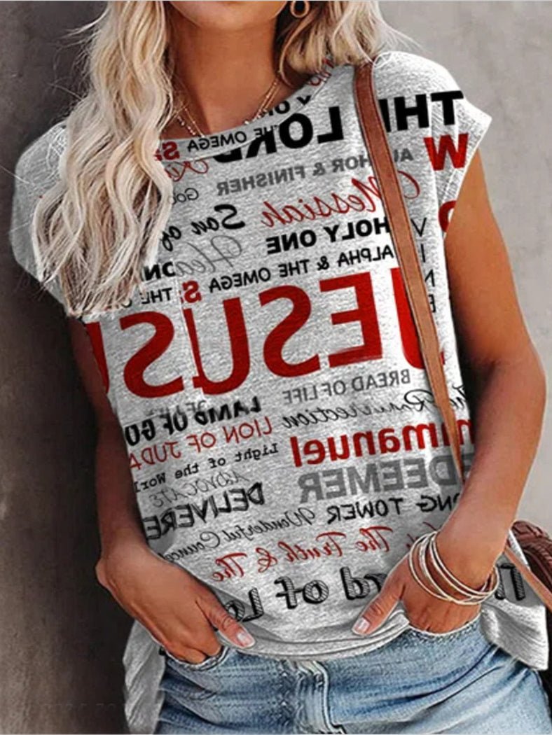 Women's T-Shirts Letter Print Crew Neck Short Sleeve T-Shirt