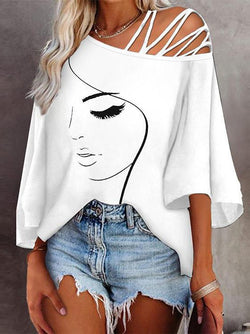 Women's T-Shirts Printed Off Shoulder 3/4 Sleeve T-Shirt