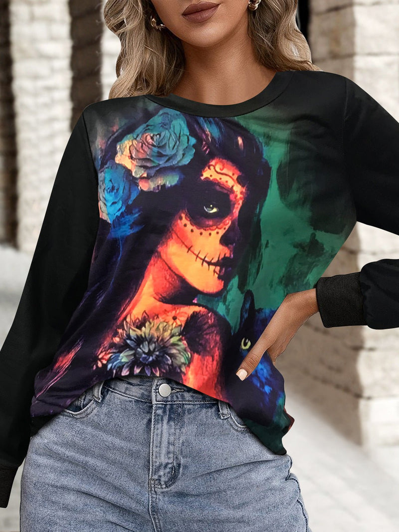 Women's T-Shirts Printed Round Neck Long Sleeve Casual T-Shirt