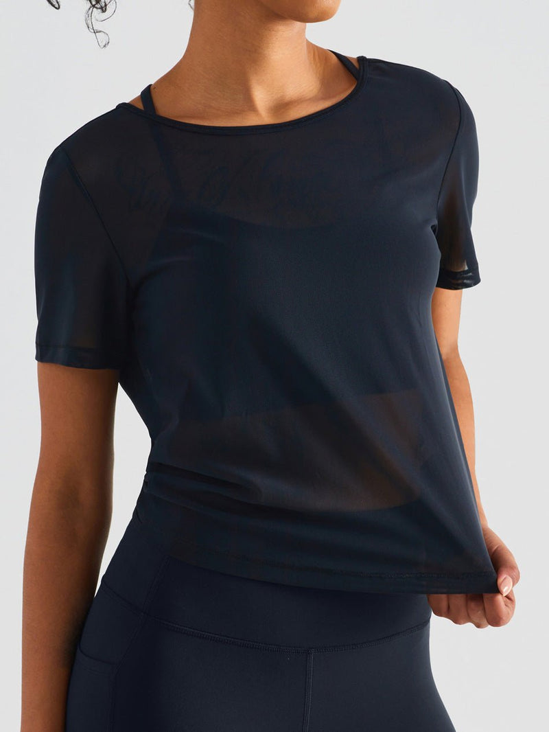 Women's T-Shirts Round Neck Beauty Back Mesh Comfort Sports T-Shirt