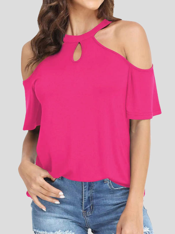 Women's T-Shirts Round Neck Off Shoulder Short Sleeve T-Shirt