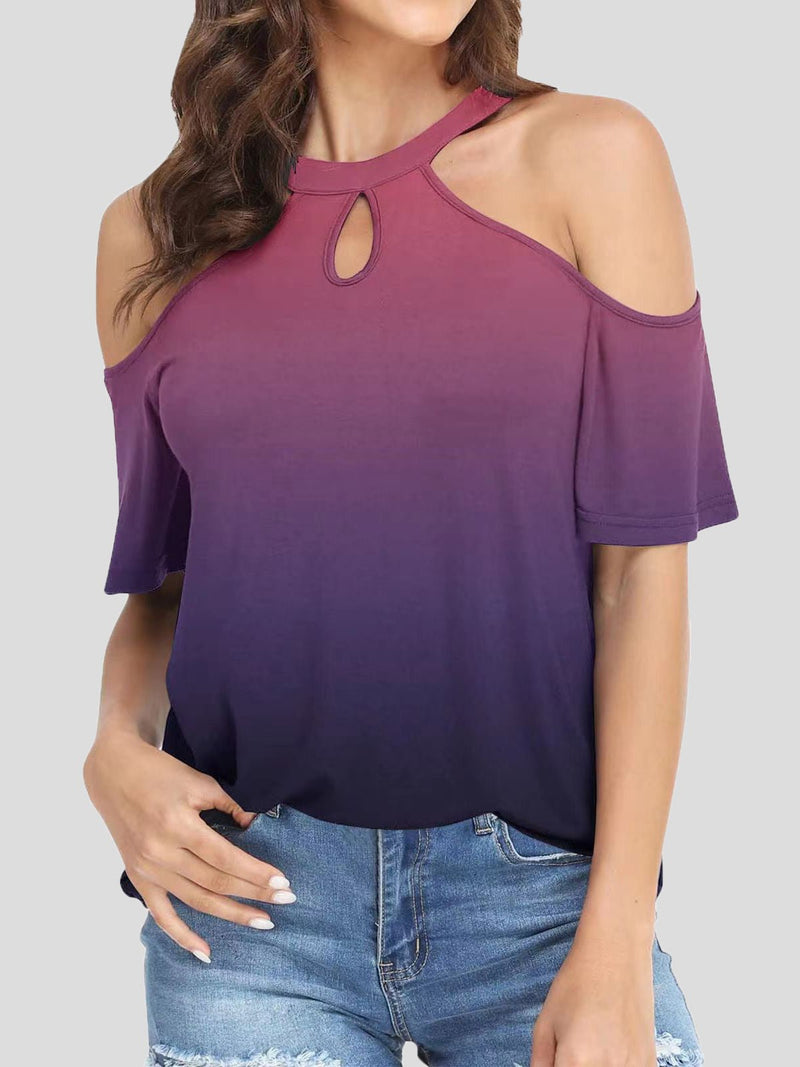 Women's T-Shirts Round Neck Off Shoulder Short Sleeve T-Shirt