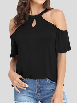 Women's T-Shirts Round Neck Off Shoulder Short Sleeve T-Shirt