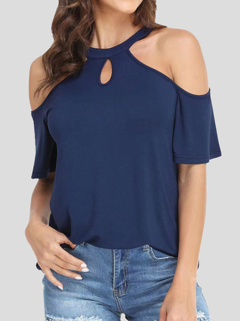 Women's T-Shirts Round Neck Off Shoulder Short Sleeve T-Shirt